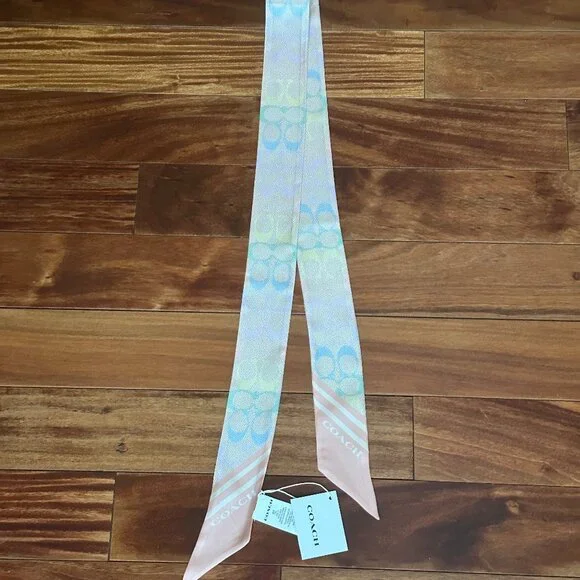 COACH SIGNATURE RAINBOW PRINT SILK SKINNY SCARF:NWT RAINBOW CDL17 - Picture 2 of 8